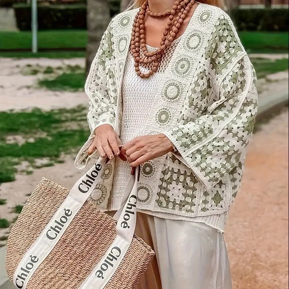 Crochet Lace Open Front Cardigan - Picture 6 of 8